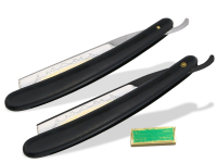 Rasiermesser Set 2 Stck mit Goldtzung Schwarze Rasierklinge + Paste aus Solingen