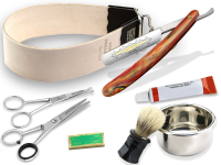 8-Teiliges Rasier Set - Rasiermesser + Streichriemen Solingen + Bartschere + Rasierschale + Zubehr