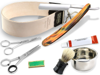 Set Rasiermesser 5/8 Zoll 8-Teilig + Streichriemen + Bartschere + Paste Solingen