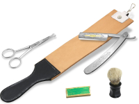 Rasiermesser-Set 5-Teilig Goldtzung 5/8 Streichriemen + Bartschere + Paste Solingen