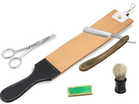 Rasur Set 5-Teilig Rasiermesser Hohlschliff 5/8 Zoll Rindleder Streichriemen Bartschere