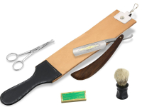 5-Teiliges Rasur-Set Rasiermesser mit Holzgriff und Goldtzung + Zubehr