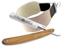 Rasiermesser Solingen im Set mit Extra Breitem Abziehleder Lederriemen Rasier-Set Herren f�r die klassische Nassrasur � Profi Bartmesser Olivenholz mit Hohlschliff f�r eine sanfte Schnurr-Bartpflege