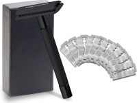 Rasierer Herren aus Solingen Nassrasierer Rasierhobel Made in Germany mit geschlossenem Kamm Sicherheitsrasierer mit 10 Rasierklingen f�r eine perfekte Bartpflege Edelstahl Griff Schwarz