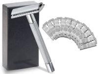 Rasierer Herren aus Solingen Nassrasierer Rasierhobel Made in Germany mit geschlossenem Kamm Sicherheitsrasierer mit 10 Rasierklingen f�r eine perfekte Bartpflege Edelstahl Griff