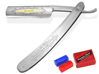 Edelstahl Rasiermesser mit Goldtzung & Schleif-Paste aus Solingen 2-Teiliges Set