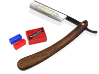 Rasiermesser Set Holzgriff - schwarzer Klingenr�cken & Gold�tzung + Paste aus Solingen