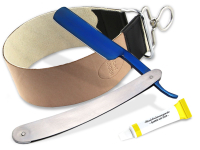 Edelstahl Rasiermesser Set Blau Titan + Streichriemen + Schrf-Paste Solingen