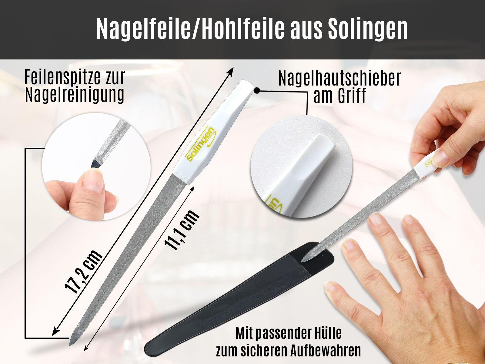 Nagelfeile Hohlfeile aus Solingen Maniküre Saphirnagelfeile Made in Germany  Fein/Grob Pediküre Feile Nagelpflege für Hände und Füße 81352668