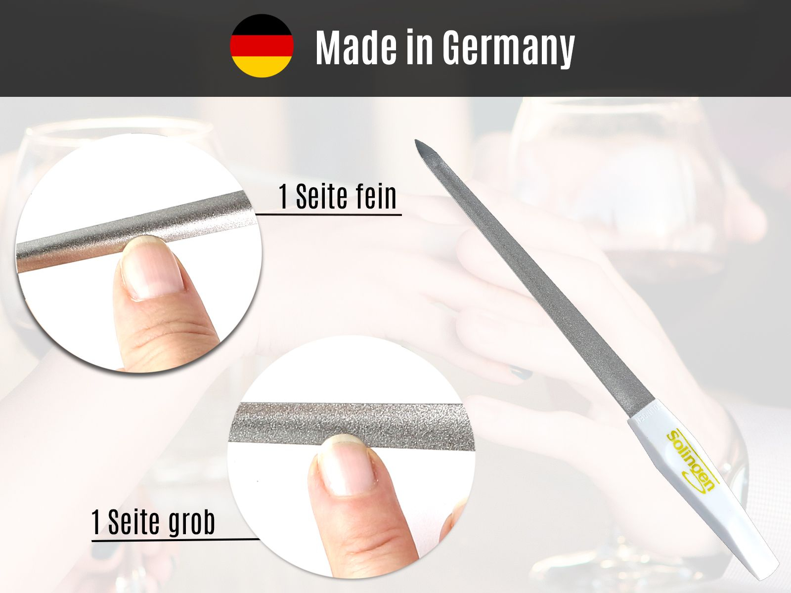 Hände aus Pediküre Nagelfeile für Fein/Grob Saphirnagelfeile in Nagelpflege Made und Füße Solingen Germany 81352668 Hohlfeile Feile Maniküre