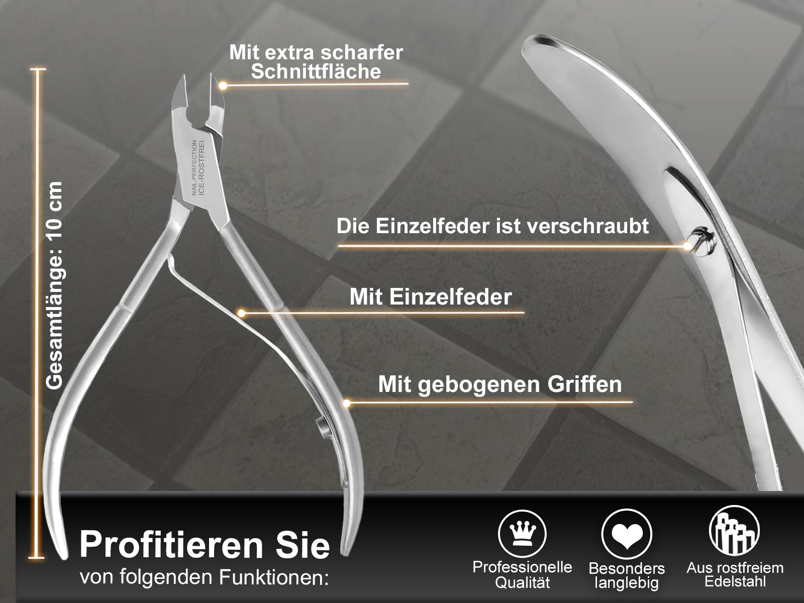 Nagelhautschneider Nagelhautzange Hautzange Maniküre Zange 10 Edelstahl mit Rostfreies scharfer 81050643 Schnittfläche mm Hautschere aus