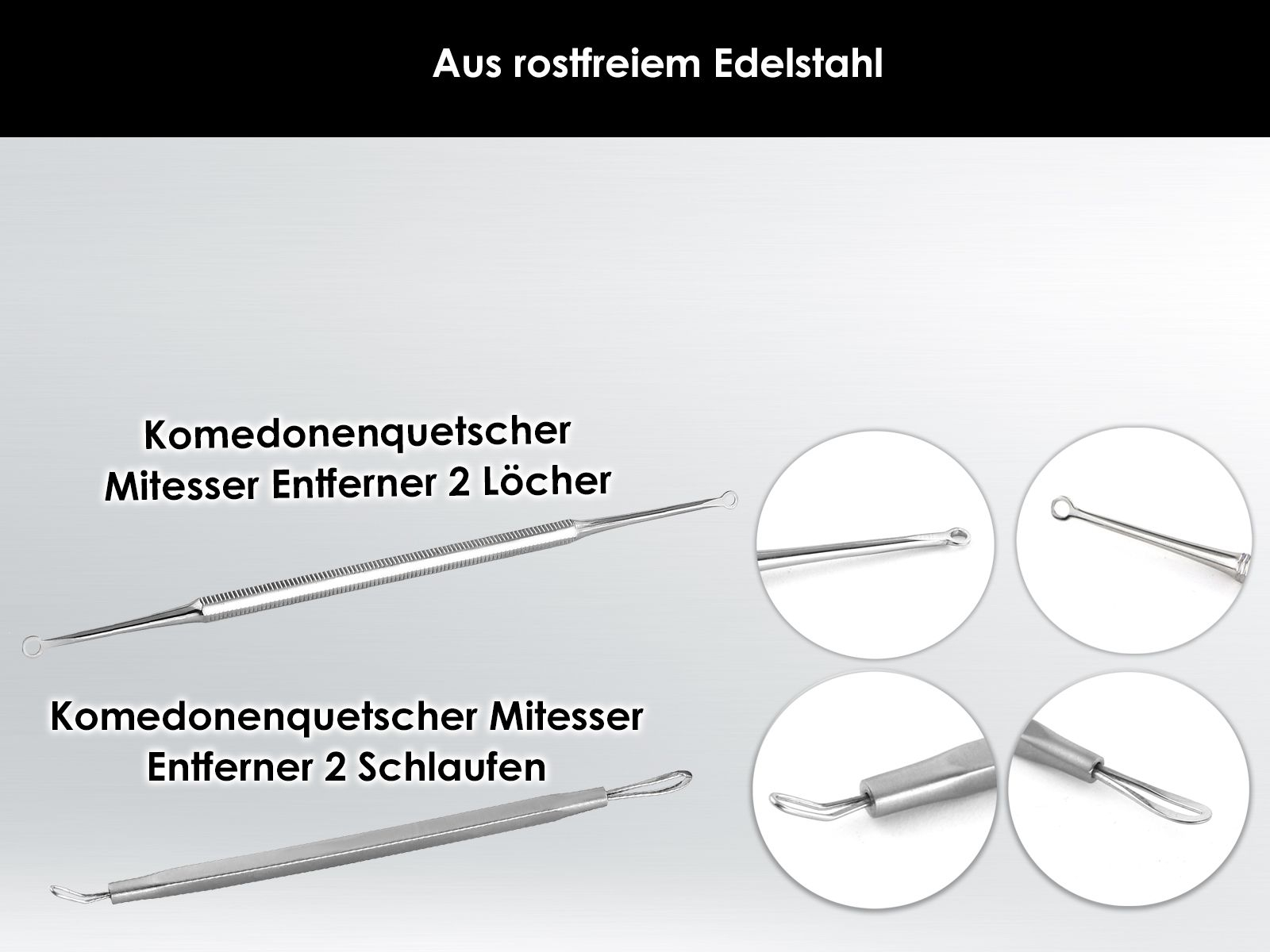 Profi Komedonenquetscher Set 8 Teilig Mitesser Entferner Set Edelstahl  Rostfrei 80549049