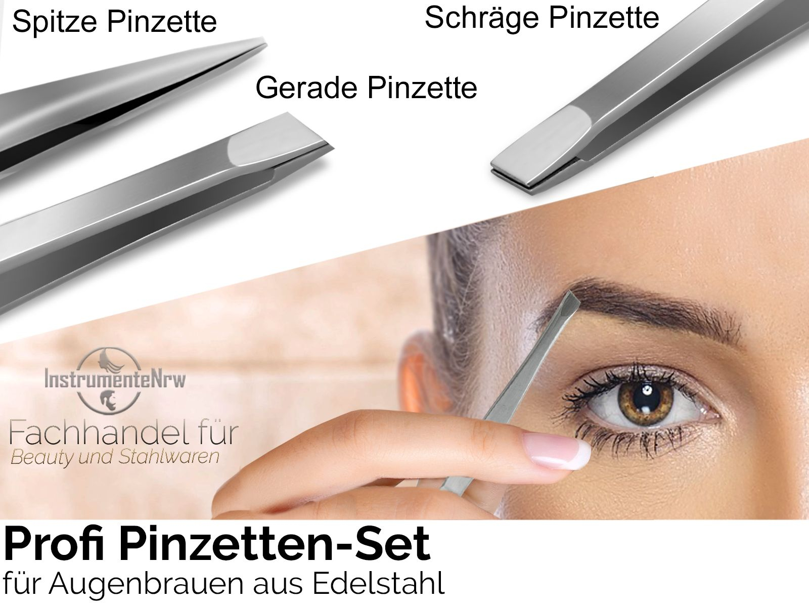 3er Zupfpinzette-Set Augenbrauen Haarzupf-Pinzette Schräg Gerade Spitz  80549377 | Pinzetten