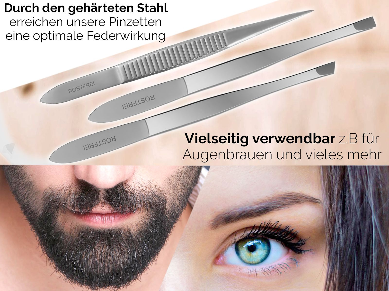 3er Zupfpinzette-Set Augenbrauen Haarzupf-Pinzette Schräg Gerade Spitz  80549377