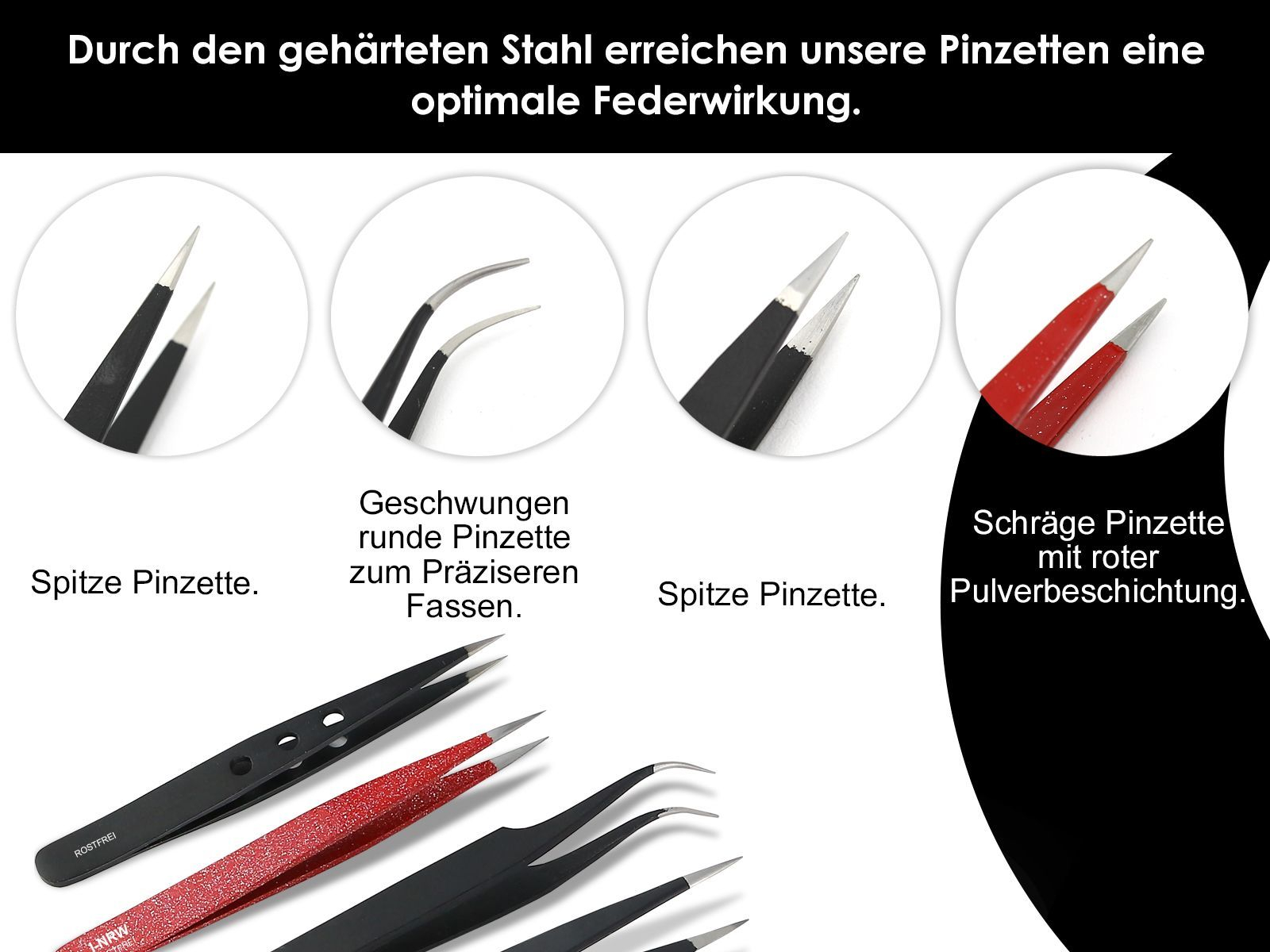 3pcs Basic Tools Kit, gerade/gebogene Pinzette für Modellbau