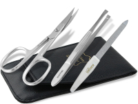 Echt-Leder Manikre Etui mit Solingen Saphir Nagelfeile und Nagelschere Zupfpinzette