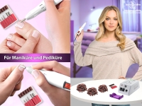 Fu�pflegeger�t f�r Manik�re & Pedik�re, Schleifger�t + Fr�ser + 150 Schleifkappen