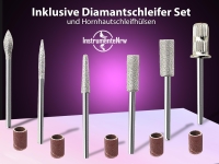 Fu�pflegeger�t f�r Manik�re & Pedik�re, Schleifger�t + Fr�ser + 150 Schleifkappen