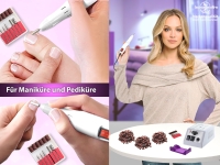 Fu�pflegeger�t f�r Manik�re & Pedik�re, Schleifger�t + Fr�ser + 150 Schleifkappen