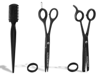 Haarscheren Set Friseurschere Modellierschere Effilierkamm aus Solingen schwarz pulverbeschichtet