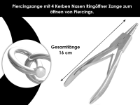 Pierzingzange Piercing Ringffnungszange Klemme mit 4 Kerben Nasen Ringffner Zange fr Piercing 16 cm aus rostfreiem Edelstahl