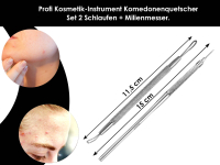 Kosmetik-Instrumenten Set 2-Teilig Komedonenquetscher 2 Schlaufen + Milienmesser