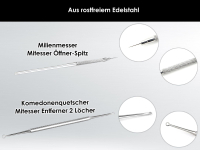 2er Set Komedonenquetscher Mitesser-Entferner 2 Löcher + Milienmesser