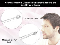Ohrenreiniger Edelstahl Ohrreinger Ohrlffel zur Ohrenpflege Ohrenreinigung 13,5 cm mit runder Metallschlinge 2,5 mm - Rostfrei