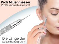 Milienmesser Milienffner Mitesserentferner aus Edelstahl - Komedonenquetscher Beauty-Instrument zur Gesichtspflege mit Etui 15 cm