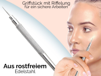 Milienmesser Milienffner Mitesserentferner aus Edelstahl - Komedonenquetscher Beauty-Instrument zur Gesichtspflege mit Etui 15 cm