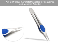 Antirutsch Pinzette Zupfpinzette Edelstahl blauer Griff/ spitz