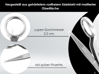 Pinzette mit Lupe 9,5 cm rostfrei