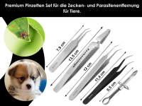 Zecken-Pinzetten Set 5-Teilig Zeckenzange Zeckenentferner Spitz Gerade