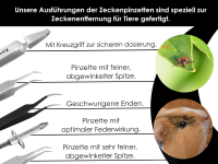 Zecken-Pinzetten Set 5-Teilig Zeckenzange Zeckenentferner Spitz Gerade