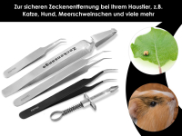 Zecken-Pinzetten Set 5-Teilig Zeckenzange Zeckenentferner Spitz Gerade