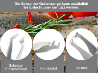 Fischgrätenzange Edelstahl Grätenpinzette mit Fisch Entschupper Spitze Grätenzange  11 cm mit Etui 3 in 1