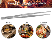 Profi Grillpinzette Kchenpinzette Kochpinzette Pinzette mit V Zahnung aus Edelstahl 40 cm