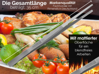 Profi Grillzange Grillpinzette Kochpinzette aus Edelstahl Pinzette 35 cm mit Zahnung - Gerade Ausfhrung fr Fleisch, Wrstchen oder Gemse