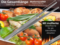 Profi Grillzange 14 cm Grillpinzette Kochpinzette aus Edelstahl Pinzette mit Zahnung - Gerade Ausfhrung fr Fleisch, Wrstchen oder Gemse