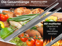 Profi Grillzange Grillpinzette Kochpinzette aus Edelstahl 10,5 cm Pinzette mit Zahnung - Gerade Ausfhrung fr Fleisch, Wrstchen oder Gemse