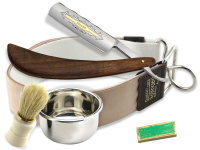 Rasur Set Ergo mit Goldtzung+Solinger Lederdoppelriemen Gross