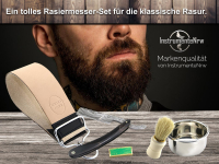 Grosses Damast Rasur Set Black Classic mit Doppelriemen