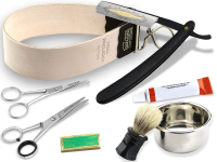 8-Teiliges Set Rasiermesser Goldtzung + Rasierschale + Streichriemen + Paste Solingen