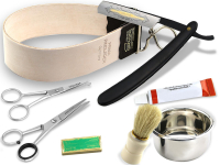 8-Teiliges Set Rasiermesser Goldtzung + Rasierschale + Streichriemen + Paste Solingen