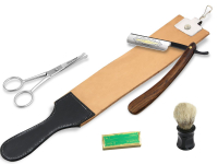5-Teiliges Rasiermesser Set Schwarze Klinge mit Goldtzung & Holzgriff 5/8 Schleif-Paste Solingen