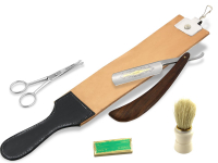 5-Teiliges Rasur-Set Rasiermesser mit Holzgriff und Goldtzung + Zubehr