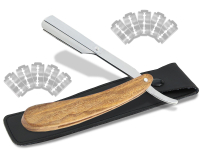 Rasierer Rasiermesser Set Herren Holz mit 50 Rasierklingen und Etui