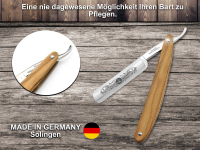 Premium Rasiermesser aus Solingen 5/8 Zoll  Germany Bartmesser mit Echt Holzgriff Olivenholz Extra Scharf geschliffene Rasierkllinge zur optimalen Bartpflege