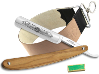 Rasiermesser-Set Solinger Rasiermesser Profi Qualitt fr eine sanfte Rasur - Premium Rasiermesser  Germany Olivenholz mit Streichriemen und Paste zur optmalen Nassrasur