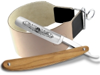 Rasiermesser Solingen im Set mit Extra Breitem Abziehleder Lederriemen Rasier-Set Herren f�r die klassische Nassrasur � Profi Bartmesser Olivenholz mit Hohlschliff f�r eine sanfte Schnurr-Bartpflege